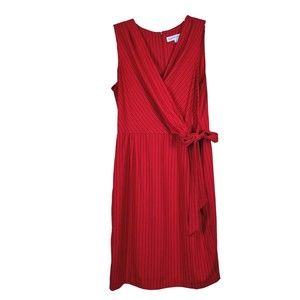 Emma & Michele Wrap Midi Dress Womens Size 12 Red Striped Sleeveless V-Neck